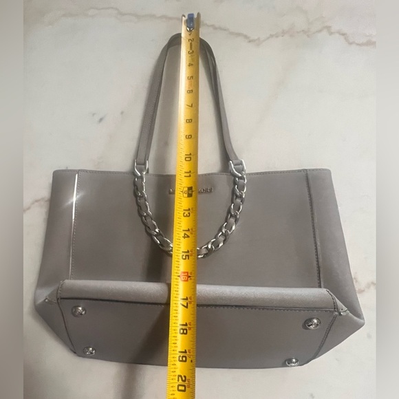 Michael Kors Harper Gray Saffiano Leather Tote Silver Hardware Shoulder Bag - Picture 9 of 11